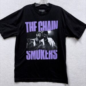 The Chain Smokers Alex Paul & Drew Taggart T-shirt Size M Black DJ Party Tee